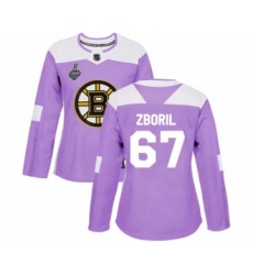 Women's Boston Bruins #67 Jakub Zboril Authentic Purple Fights Cancer Practice 2019 Stanley Cup Final Bound Hockey Jersey