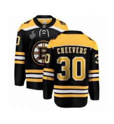 Men's Boston Bruins #30 Gerry Cheevers Authentic Black Home Fanatics Branded Breakaway 2019 Stanley Cup Final Bound Hockey Jersey