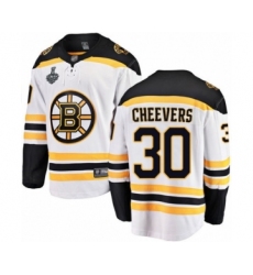 Men's Boston Bruins #30 Gerry Cheevers Authentic White Away Fanatics Branded Breakaway 2019 Stanley Cup Final Bound Hockey Jersey