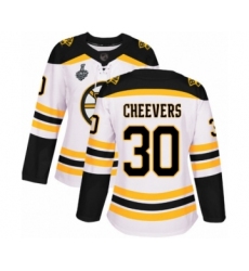 Women's Boston Bruins #30 Gerry Cheevers Authentic White Away 2019 Stanley Cup Final Bound Hockey Jersey