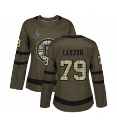Women's Boston Bruins #79 Jeremy Lauzon Authentic Green Salute to Service 2019 Stanley Cup Final Bound Hockey Jersey
