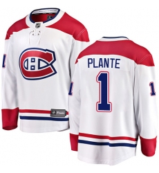 Men's Montreal Canadiens #1 Jacques Plante Authentic White Away Fanatics Branded Breakaway NHL Jersey