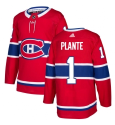 Youth Adidas Montreal Canadiens #1 Jacques Plante Authentic Red Home NHL Jersey