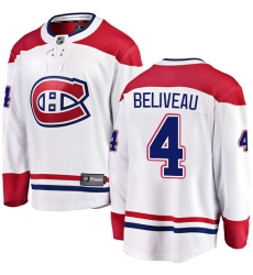 Men's Montreal Canadiens #4 Jean Beliveau Authentic White Away Fanatics Branded Breakaway NHL Jersey