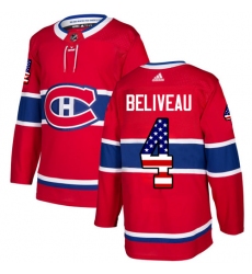 Youth Adidas Montreal Canadiens #4 Jean Beliveau Authentic Red USA Flag Fashion NHL Jersey