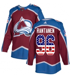 Men's Adidas Colorado Avalanche #96 Mikko Rantanen Authentic Burgundy Red USA Flag Fashion NHL Jersey