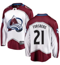 Youth Colorado Avalanche #21 Peter Forsberg Fanatics Branded White Away Breakaway NHL Jersey