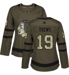 Women's Reebok Chicago Blackhawks #19 Jonathan Toews Authentic Green Salute to Service NHL Jersey