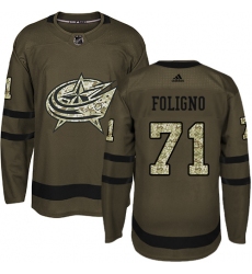 Youth Adidas Columbus Blue Jackets #71 Nick Foligno Premier Green Salute to Service NHL Jersey