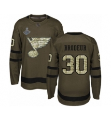 Men's St. Louis Blues #30 Martin Brodeur Authentic Green Salute to Service 2019 Stanley Cup Champions Hockey Jersey