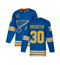 Men's St. Louis Blues #30 Martin Brodeur Authentic Navy Blue Alternate 2019 Stanley Cup Champions Hockey Jersey