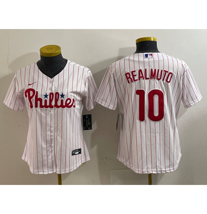 Youth Philadelphia Phillies #10 JT Realmuto White Stitched Cool Base Nike Jersey
