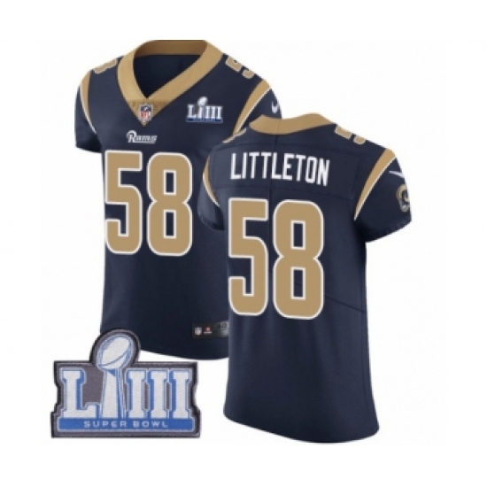 Men's Nike Los Angeles Rams #58 Cory Littleton Navy Blue Team Color Vapor Untouchable Elite Player Super Bowl LIII Bound NFL Jersey