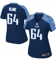 Women's Nike Tennessee Titans #64 Josh Kline Game Navy Blue Alternate NFL Jersey
