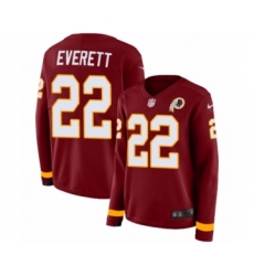 Women's Nike Washington Redskins #22 Deshazor Everett Limited Burgundy Therma Long Sleeve NFL Jersey