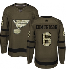 Men's Adidas St. Louis Blues #6 Joel Edmundson Authentic Green Salute to Service NHL Jersey