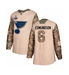 Men's St. Louis Blues #6 Joel Edmundson Authentic Camo Veterans Day Practice 2019 Stanley Cup Champions Hockey Jersey