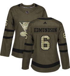 Women's Adidas St. Louis Blues #6 Joel Edmundson Authentic Green Salute to Service NHL Jersey
