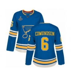Women's St. Louis Blues #6 Joel Edmundson Authentic Navy Blue Alternate 2019 Stanley Cup Champions Hockey Jersey