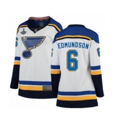 Women's St. Louis Blues #6 Joel Edmundson Fanatics Branded White Away Breakaway 2019 Stanley Cup Champions Hockey Jersey