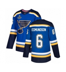 Youth St. Louis Blues #6 Joel Edmundson Authentic Royal Blue Home 2019 Stanley Cup Champions Hockey Jersey