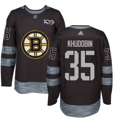 Men's Adidas Boston Bruins #35 Anton Khudobin Authentic Black 1917-2017 100th Anniversary NHL Jersey