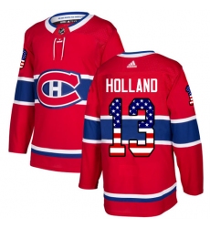 Men's Adidas Montreal Canadiens #13 Peter Holland Authentic Red USA Flag Fashion NHL Jersey