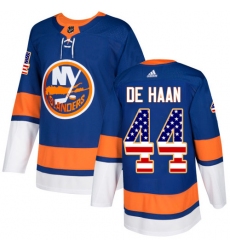 Men's Adidas New York Islanders #44 Calvin de Haan Authentic Royal Blue USA Flag Fashion NHL Jersey