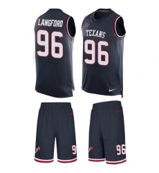 Men's Nike Houston Texans #96 Kendall Langford Limited Navy Blue Tank Top Suit NFL Jersey