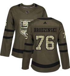 Women's Adidas Los Angeles Kings #76 Jonny Brodzinski Authentic Green Salute to Service NHL Jersey