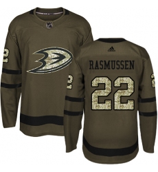 Men's Adidas Anaheim Ducks #22 Dennis Rasmussen Authentic Green Salute to Service NHL Jersey