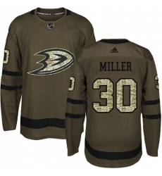 Youth Adidas Anaheim Ducks #30 Ryan Miller Premier Green Salute to Service NHL Jersey