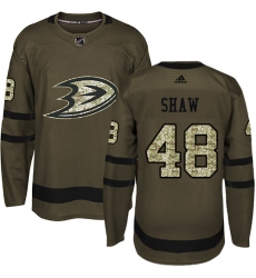 Youth Adidas Anaheim Ducks #48 Logan Shaw Premier Green Salute to Service NHL Jersey