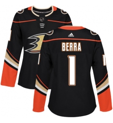 Women's Adidas Anaheim Ducks #1 Reto Berra Premier Black Home NHL Jersey