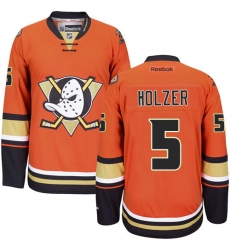 Women's Reebok Anaheim Ducks #5 Korbinian Holzer Premier Orange Third NHL Jersey