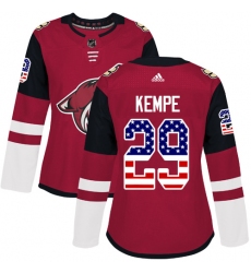 Women's Adidas Arizona Coyotes #29 Mario Kempe Authentic Red USA Flag Fashion NHL Jersey