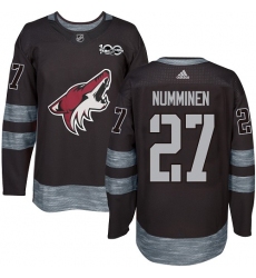 Men's Adidas Arizona Coyotes #27 Teppo Numminen Authentic Black 1917-2017 100th Anniversary NHL Jersey