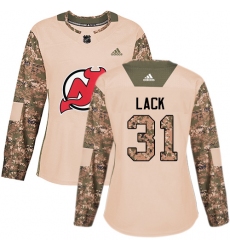 Women's Adidas New Jersey Devils #31 Eddie Lack Authentic Camo Veterans Day Practice NHL Jersey