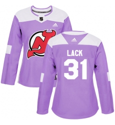 Women's Adidas New Jersey Devils #31 Eddie Lack Authentic Purple Fights Cancer Practice NHL Jersey