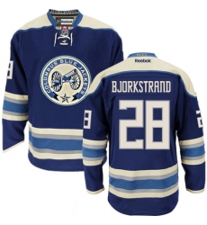 Men's Reebok Columbus Blue Jackets #28 Oliver Bjorkstrand Premier Navy Blue Third NHL Jersey