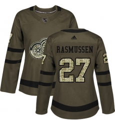 Women's Adidas Detroit Red Wings #27 Michael Rasmussen Authentic Green Salute to Service NHL Jersey