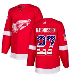 Youth Adidas Detroit Red Wings #27 Michael Rasmussen Authentic Red USA Flag Fashion NHL Jersey