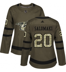 Women's Adidas Nashville Predators #20 Miikka Salomaki Authentic Green Salute to Service NHL Jersey