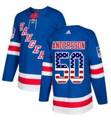 Men's Adidas New York Rangers #50 Lias Andersson Authentic Royal Blue USA Flag Fashion NHL Jersey