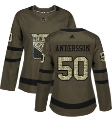 Women's Adidas New York Rangers #50 Lias Andersson Authentic Green Salute to Service NHL Jersey