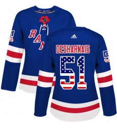 Women's Adidas New York Rangers #51 David Desharnais Authentic Royal Blue USA Flag Fashion NHL Jersey