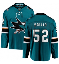 Men's San Jose Sharks #52 Brandon Bollig Fanatics Branded Teal Green Home Breakaway NHL Jersey