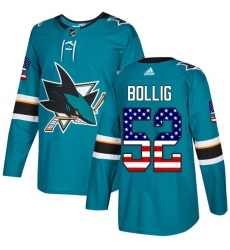 Youth Adidas San Jose Sharks #52 Brandon Bollig Authentic Teal Green USA Flag Fashion NHL Jersey
