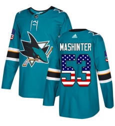 Youth Adidas San Jose Sharks #53 Brandon Mashinter Authentic Teal Green USA Flag Fashion NHL Jersey