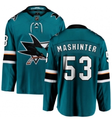 Youth San Jose Sharks #53 Brandon Mashinter Fanatics Branded Teal Green Home Breakaway NHL Jersey